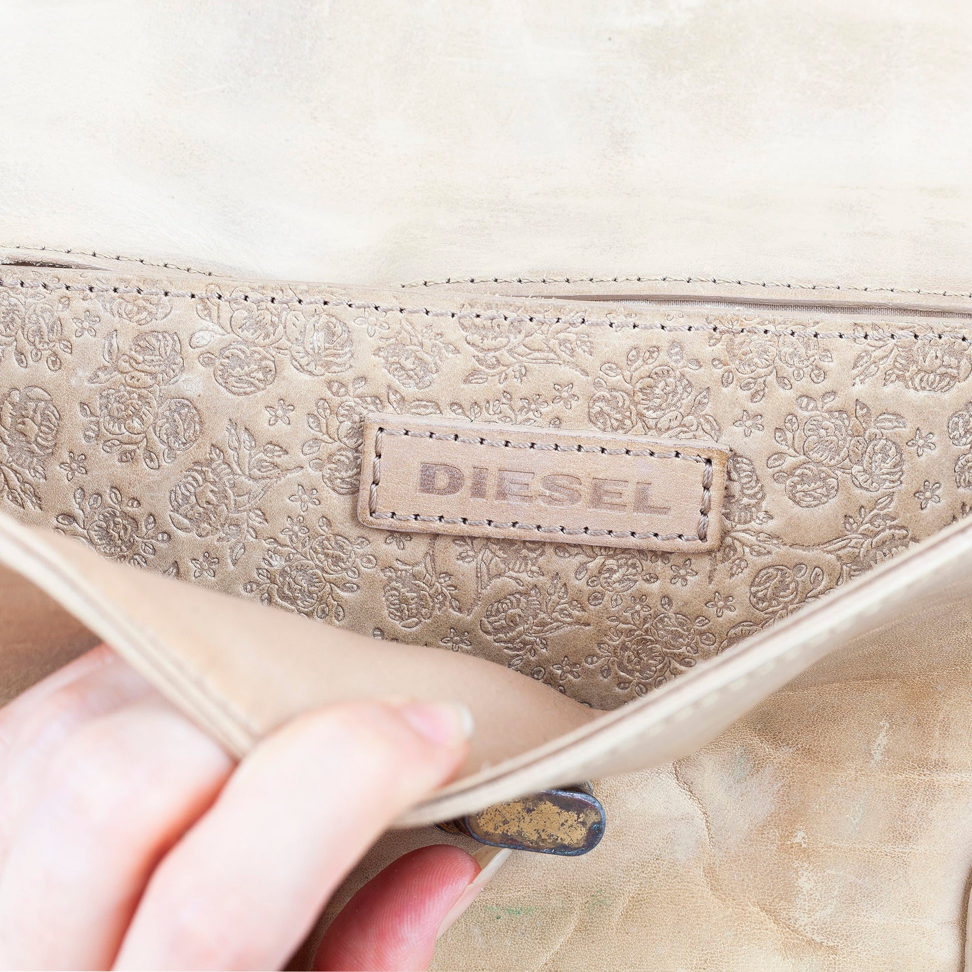 Diesel Medieval Beige Leather Shoulder Bag