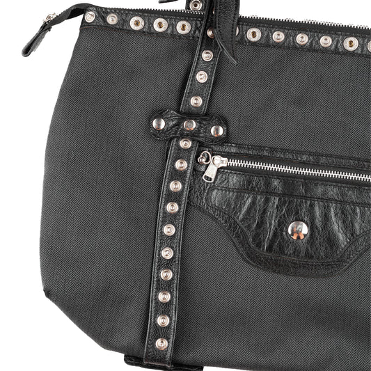 Dolce & Gabbana Black/Gray Pinstripe Eyelets Vintage Bag