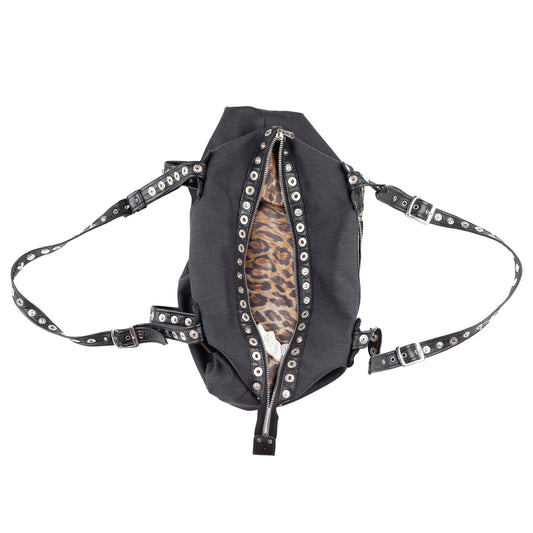 Dolce & Gabbana Black/Gray Pinstripe Eyelets Vintage Bag