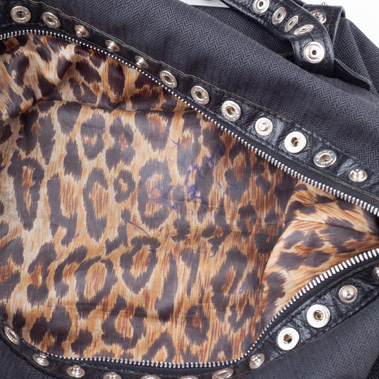 Dolce & Gabbana Black/Gray Pinstripe Eyelets Vintage Bag