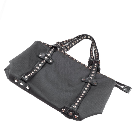 Dolce & Gabbana Black/Gray Pinstripe Eyelets Vintage Bag