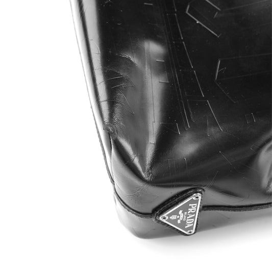 Prada Black Spazzolato Vintage Embossed Shoulder Bag