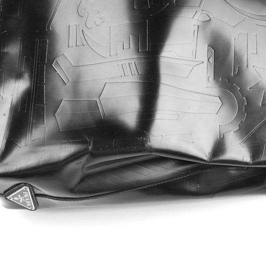 Prada Black Spazzolato Vintage Embossed Shoulder Bag