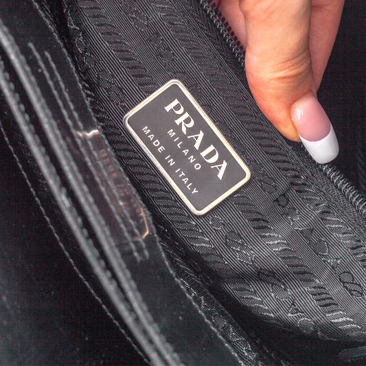 Prada Black Spazzolato Vintage Embossed Shoulder Bag