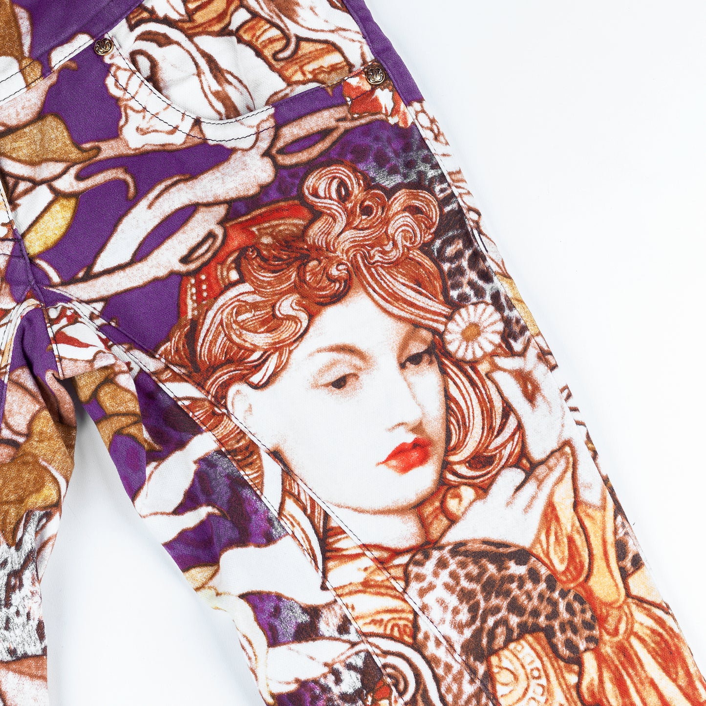 Roberto Cavalli Class Vintage Mucha Printed Purple Pants (S/M)