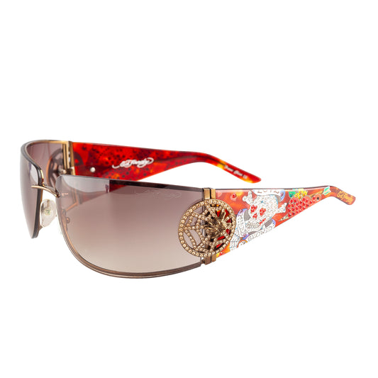 Ed Hardy by Christian Audigier EHS039 Tortoise Spider Web Vintage Tattoo Sunglasses