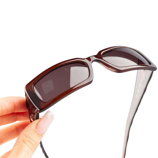 Chanel 5046 Brown Rectangle Quilted Padded Arms Sunglasses