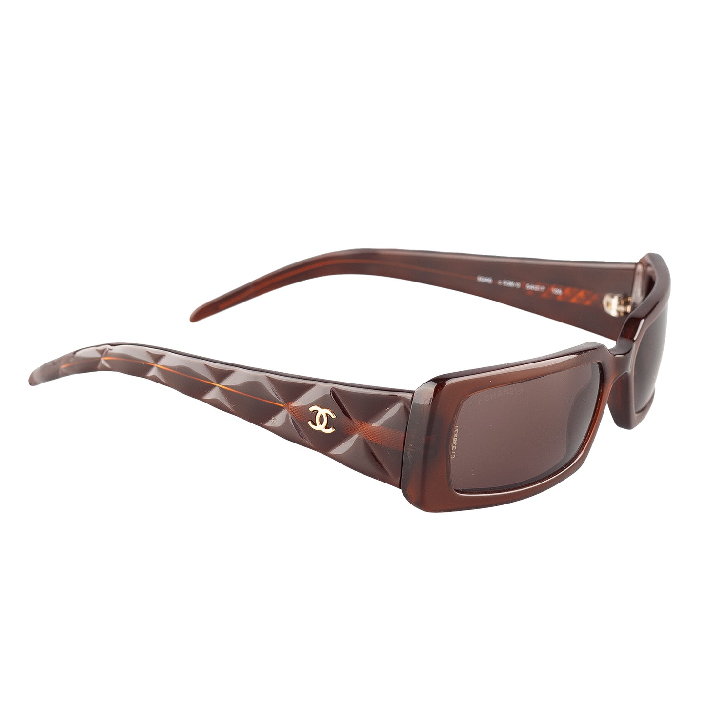 Chanel 5046 Brown Rectangle Quilted Padded Arms Sunglasses