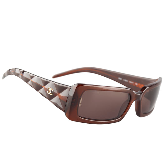Chanel 5046 Brown Rectangle Quilted Padded Arms Sunglasses