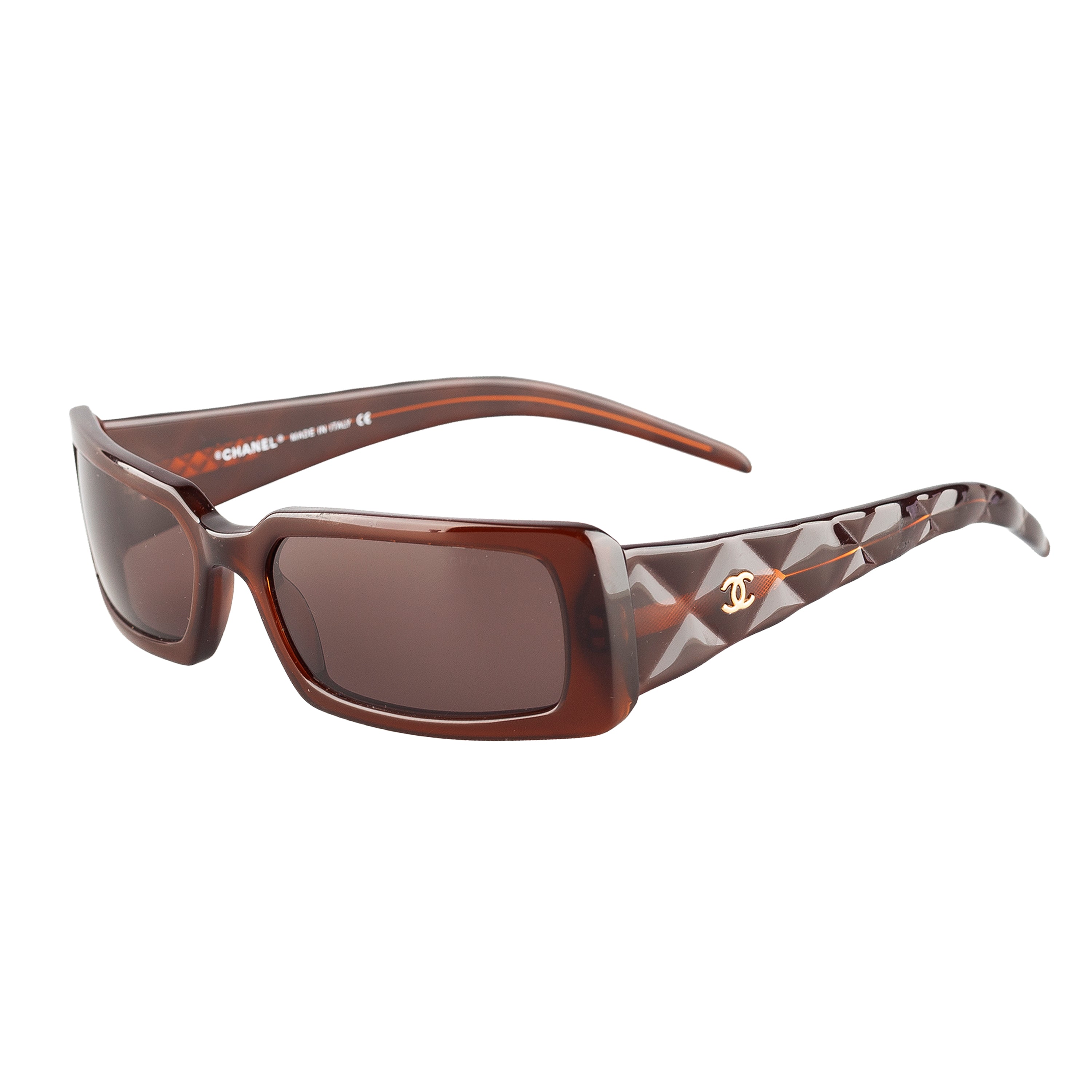 Chanel 5046 Brown Rectangle Quilted Padded Arms Sunglasses