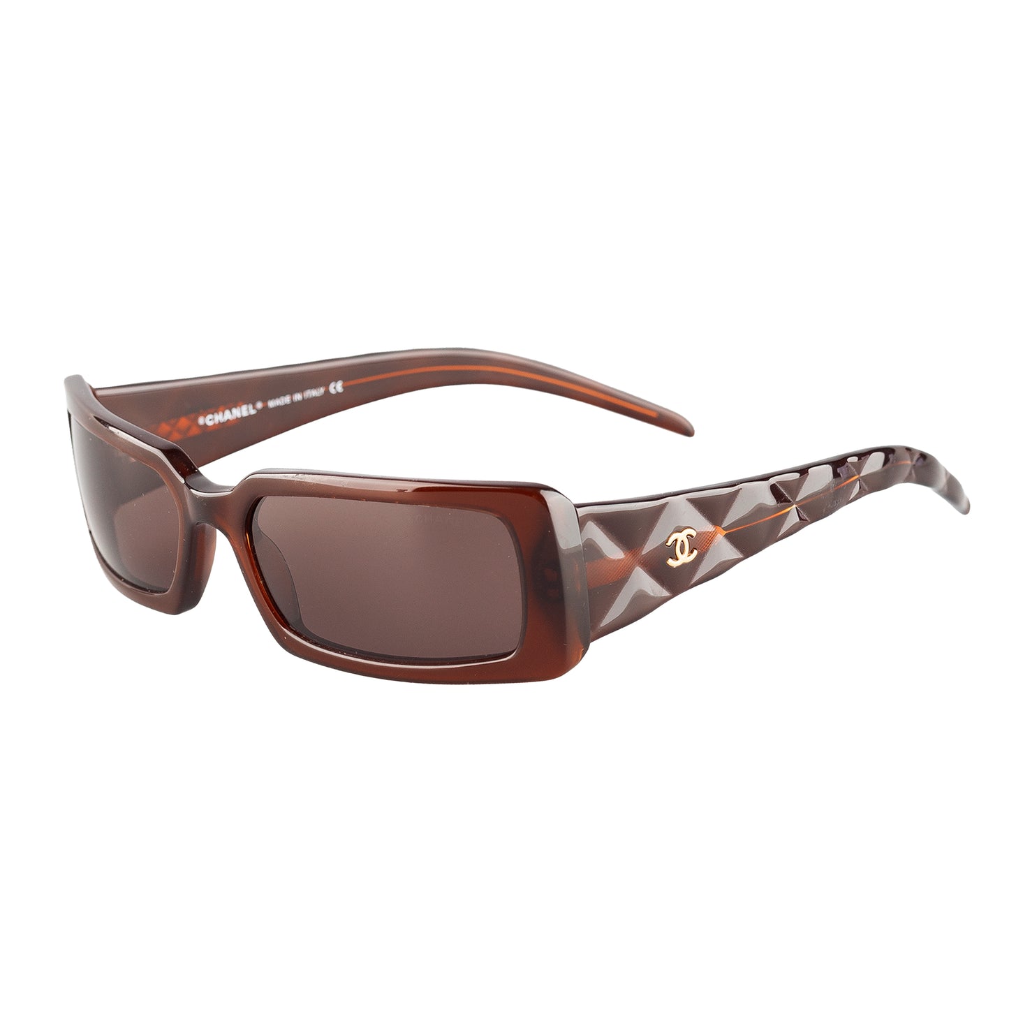 Chanel 5046 Brown Rectangle Quilted Padded Arms Sunglasses