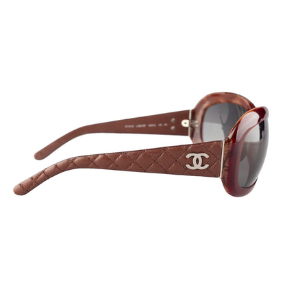 Chanel 5116-Q c.650/87 Brown Rectangle Quilted Leather Padded Arms Sunglasses