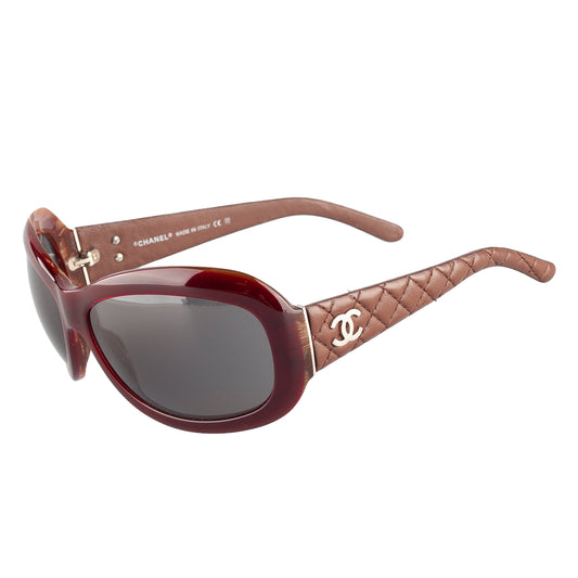 Chanel 5116-Q c.650/87 Brown Rectangle Quilted Leather Padded Arms Sunglasses