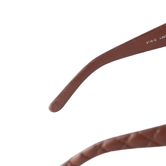 Chanel 5116-Q c.650/87 Brown Rectangle Quilted Leather Padded Arms Sunglasses