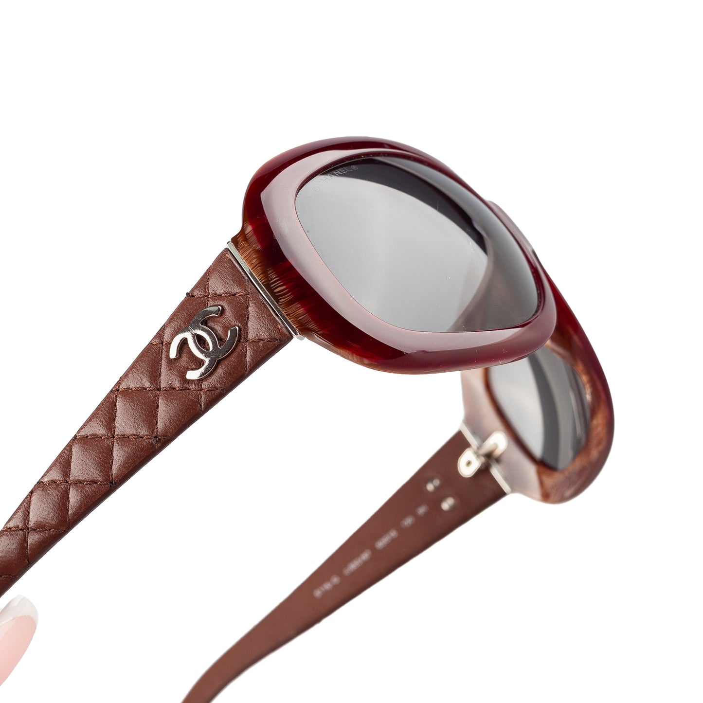 Chanel 5116-Q c.650/87 Brown Rectangle Quilted Leather Padded Arms Sunglasses