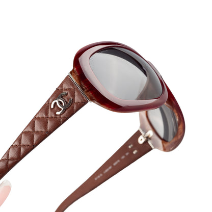 Chanel 5116-Q c.650/87 Brown Rectangle Quilted Leather Padded Arms Sunglasses