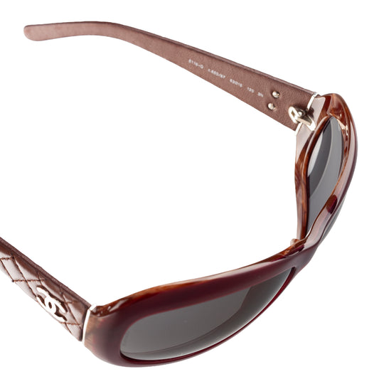 Chanel 5116-Q c.650/87 Brown Rectangle Quilted Leather Padded Arms Sunglasses