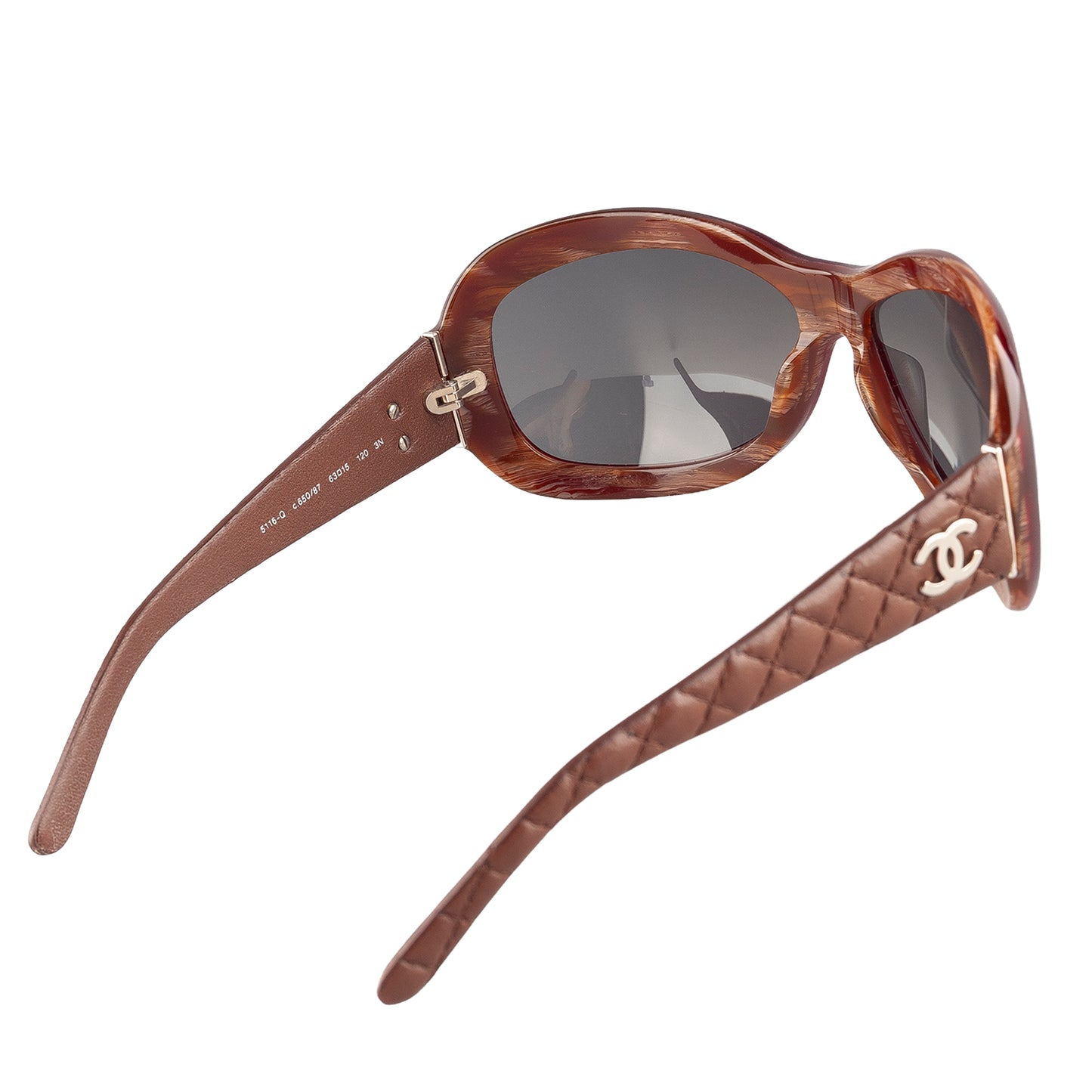 Chanel 5116-Q c.650/87 Brown Rectangle Quilted Leather Padded Arms Sunglasses