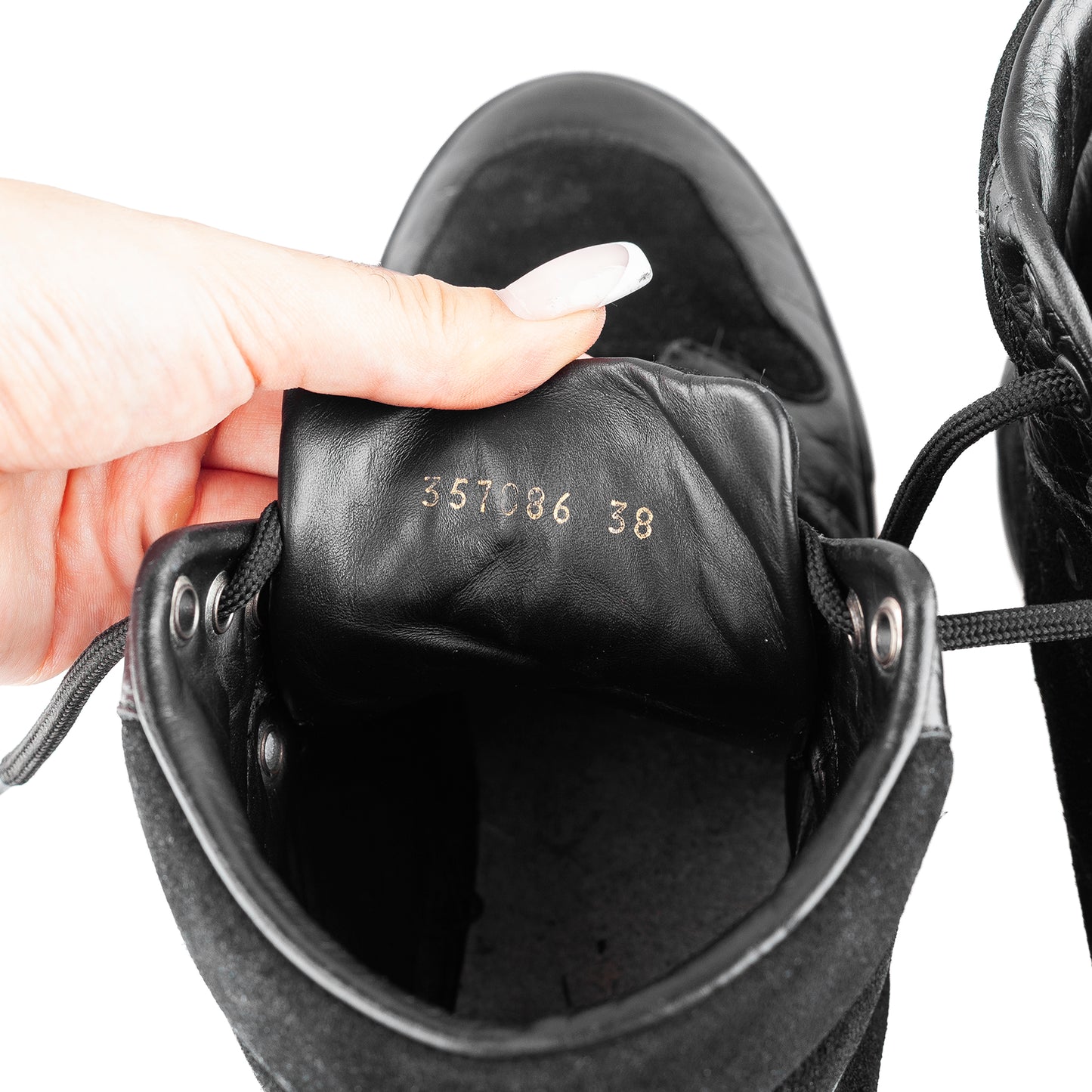 Balenciaga Black Croc Embossed Leather and Suede High Top Sneakers