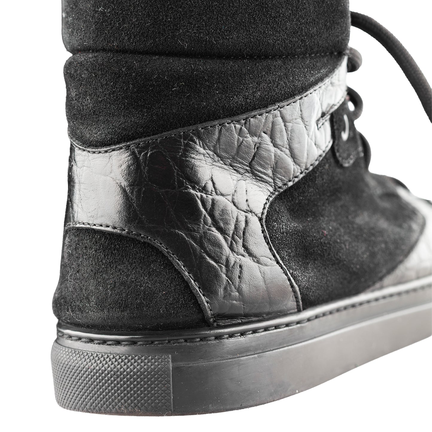 Balenciaga Black Croc Embossed Leather and Suede High Top Sneakers