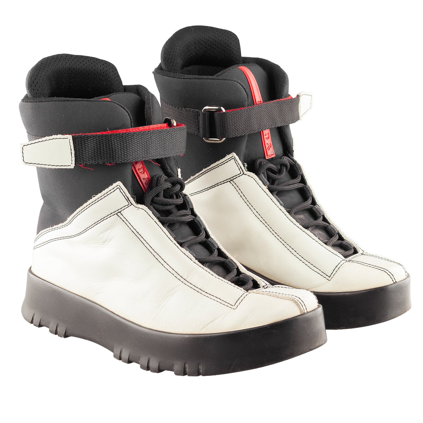 Prada Sport Linea Rossa Beige Lace Up Leather Ankle Snow Boots