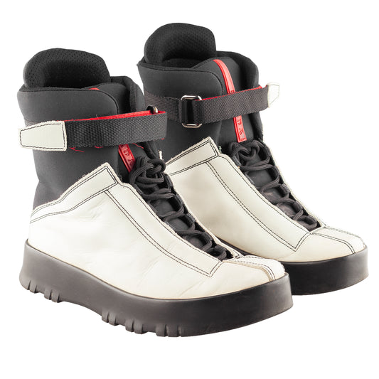Prada Sport Linea Rossa Beige Lace Up Leather Ankle Snow Boots
