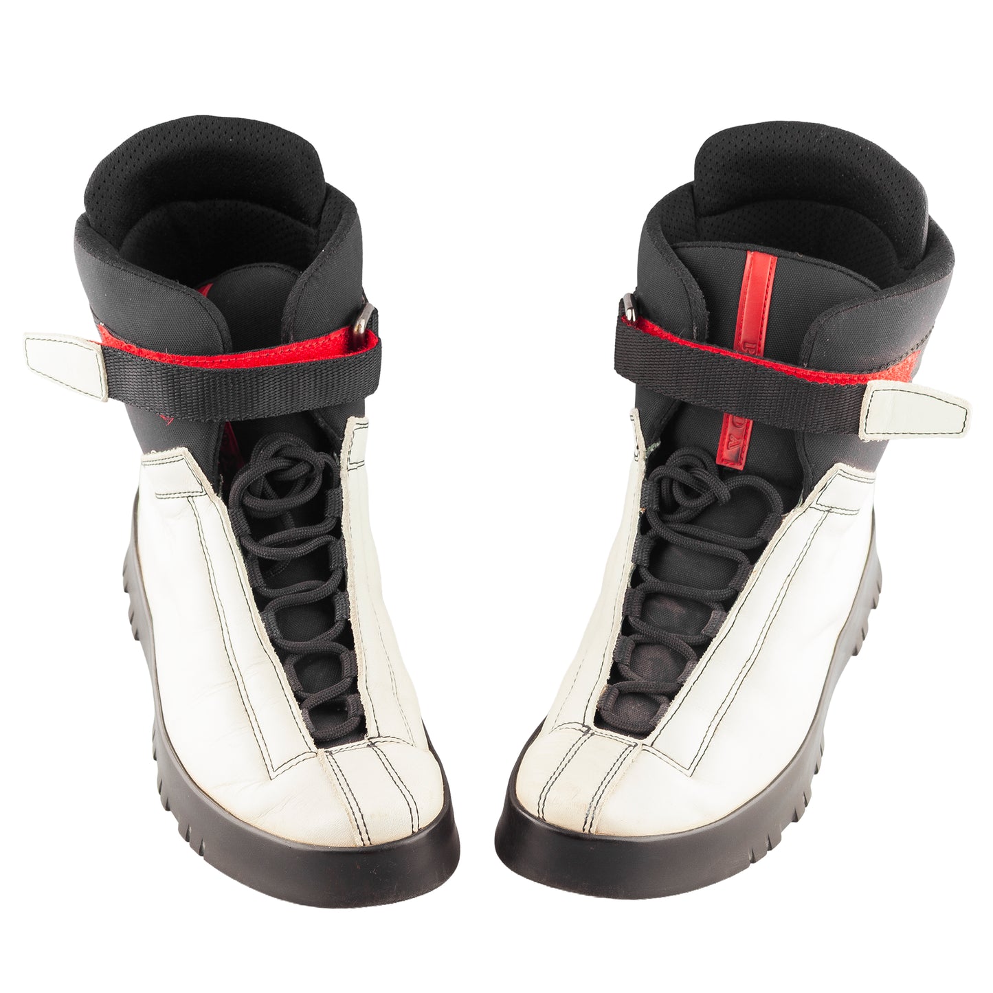 Prada Sport Linea Rossa Beige Lace Up Leather Ankle Snow Boots