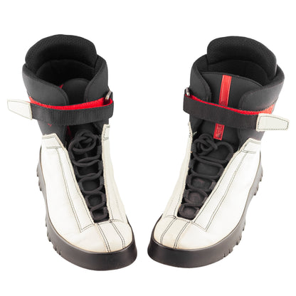Prada Sport Linea Rossa Beige Lace Up Leather Ankle Snow Boots