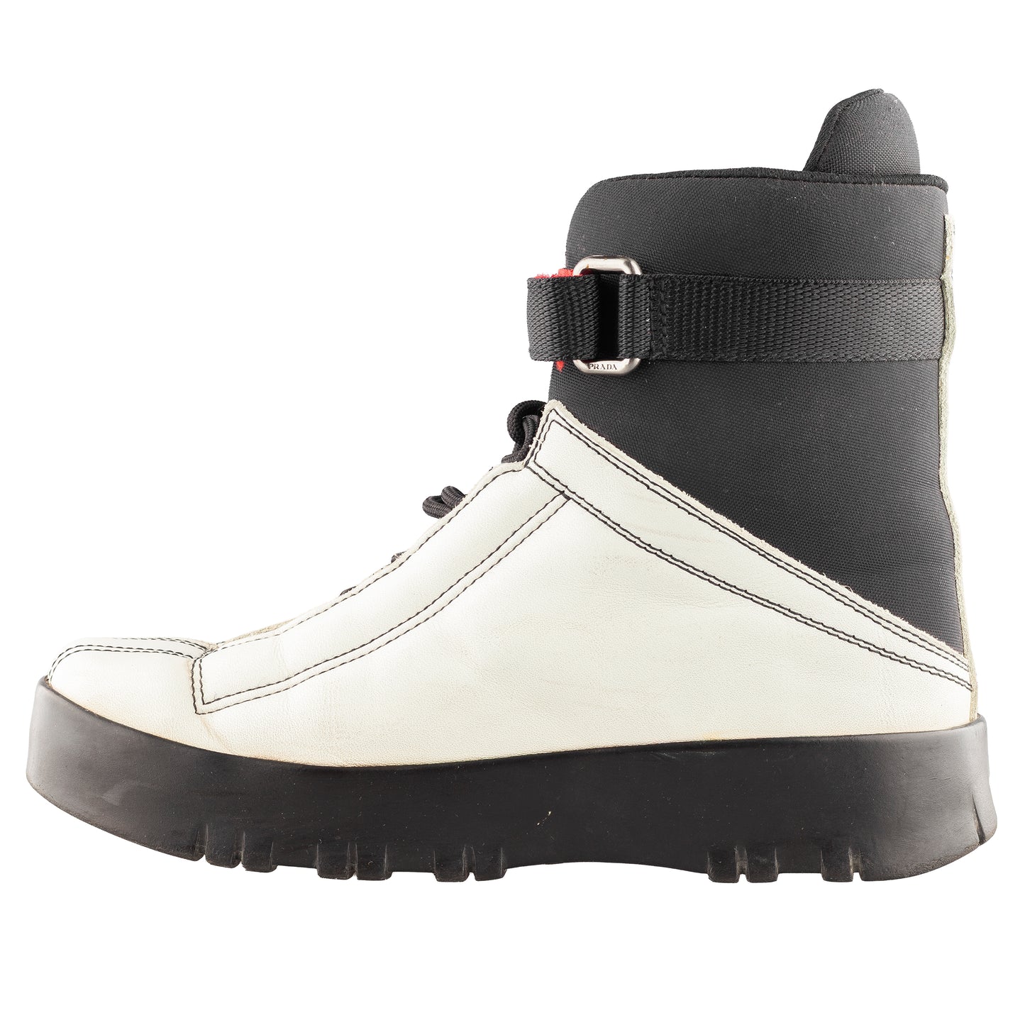 Prada Sport Linea Rossa Beige Lace Up Leather Ankle Snow Boots