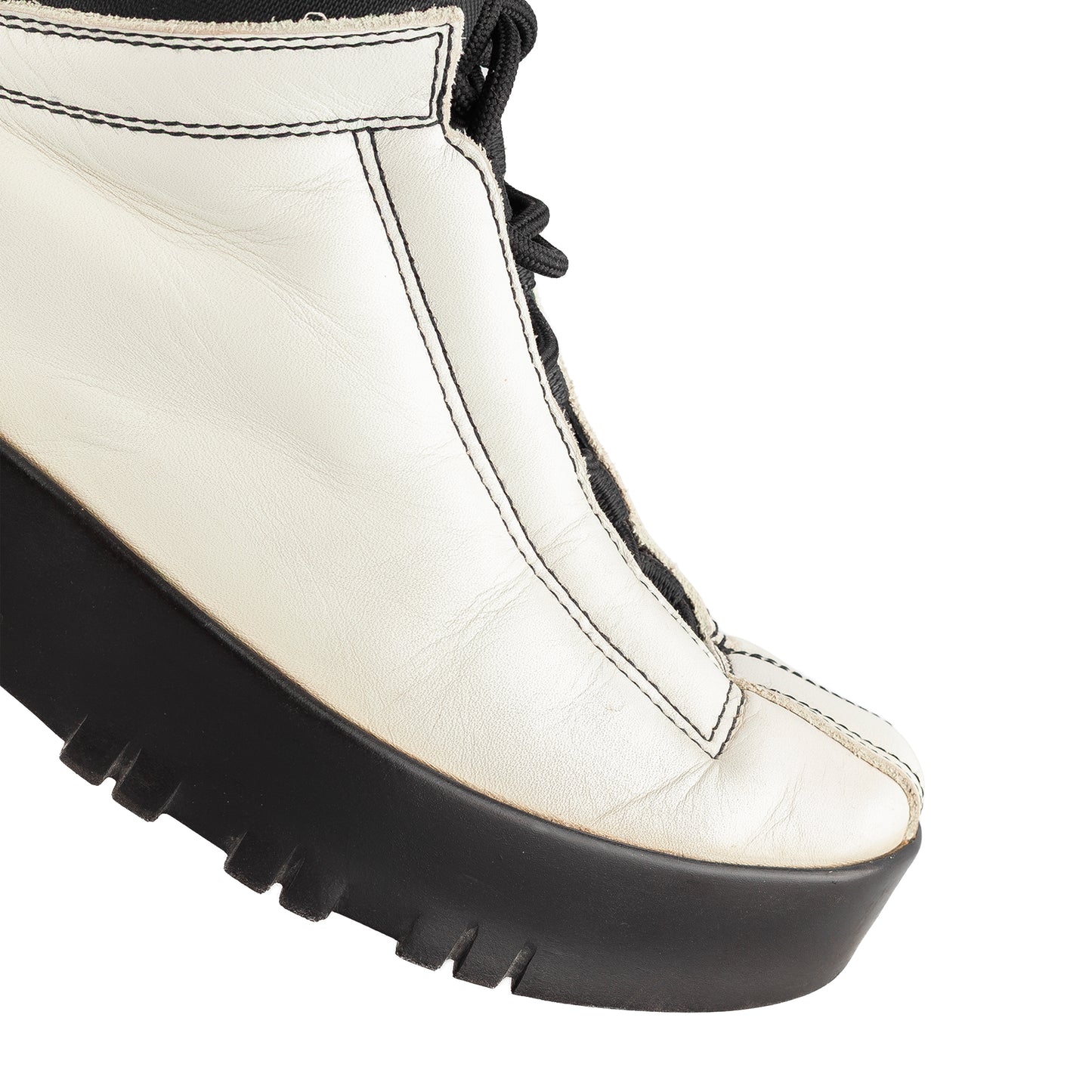 Prada Sport Linea Rossa Beige Lace Up Leather Ankle Snow Boots