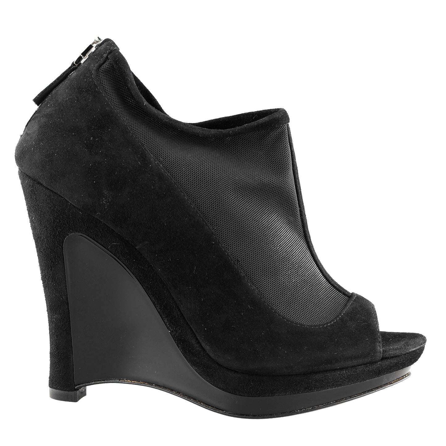 Fendi SS 2009 Black Suede and Fabric Peep Toe Platform Ankle Boots