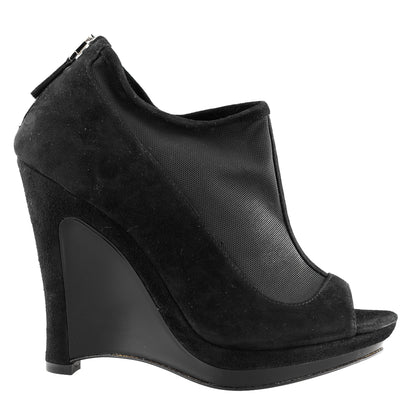 Fendi SS 2009 Black Suede and Fabric Peep Toe Platform Ankle Boots