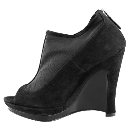 Fendi SS 2009 Black Suede and Fabric Peep Toe Platform Ankle Boots