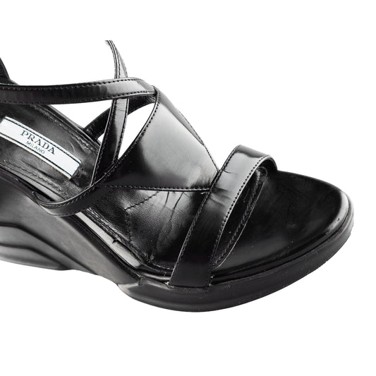 Prada FW 2014 Futuristic Black Wedge Sandals