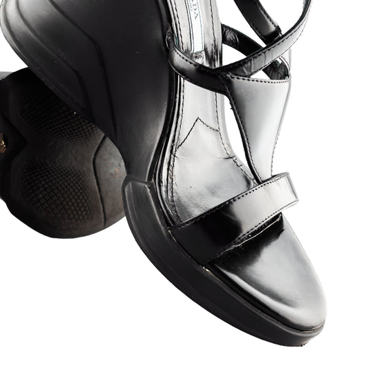 Prada FW 2014 Futuristic Black Wedge Sandals