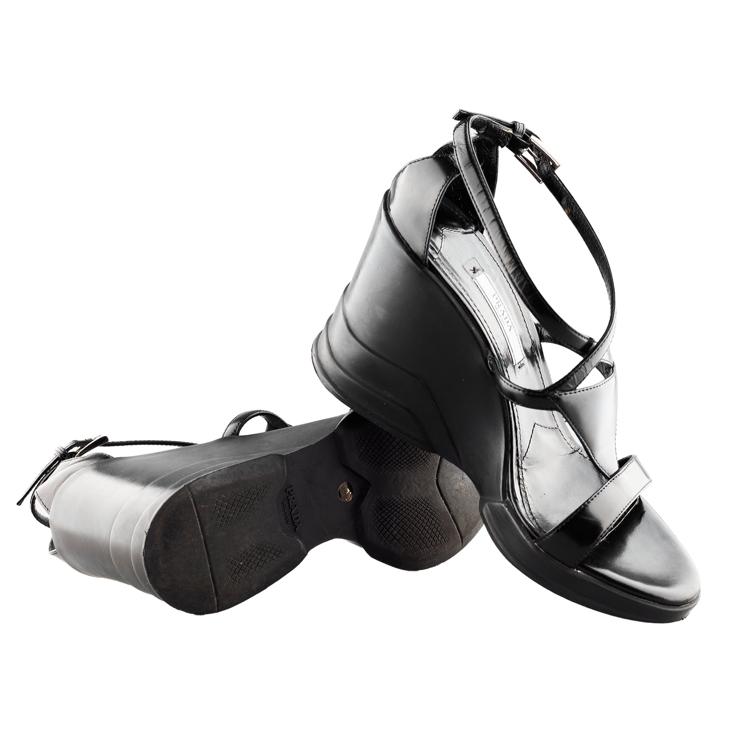 Prada FW 2014 Futuristic Black Wedge Sandals