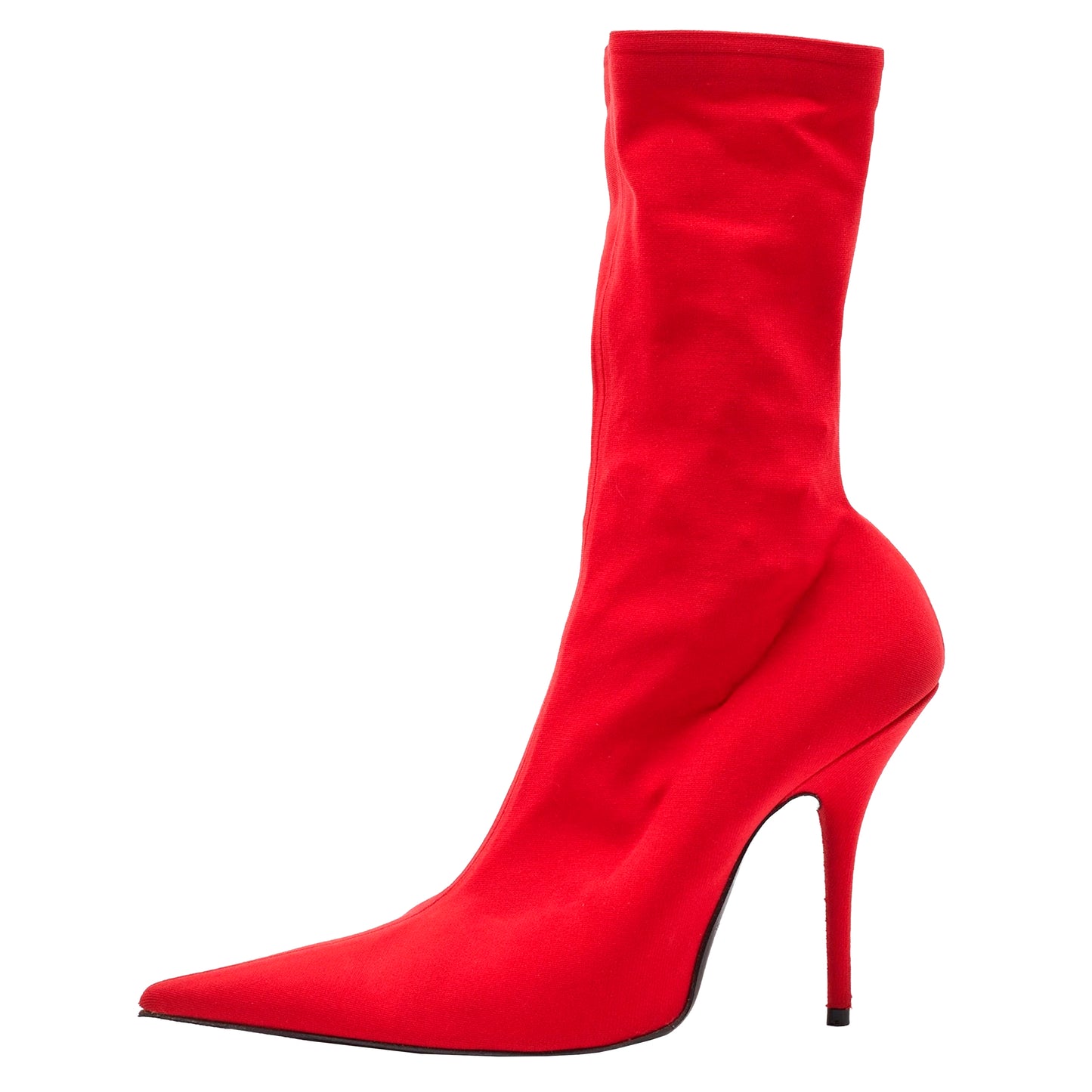 Balenciaga Red Stretch Fabric Knife Pointed Toe Sock Mid Calf Boots