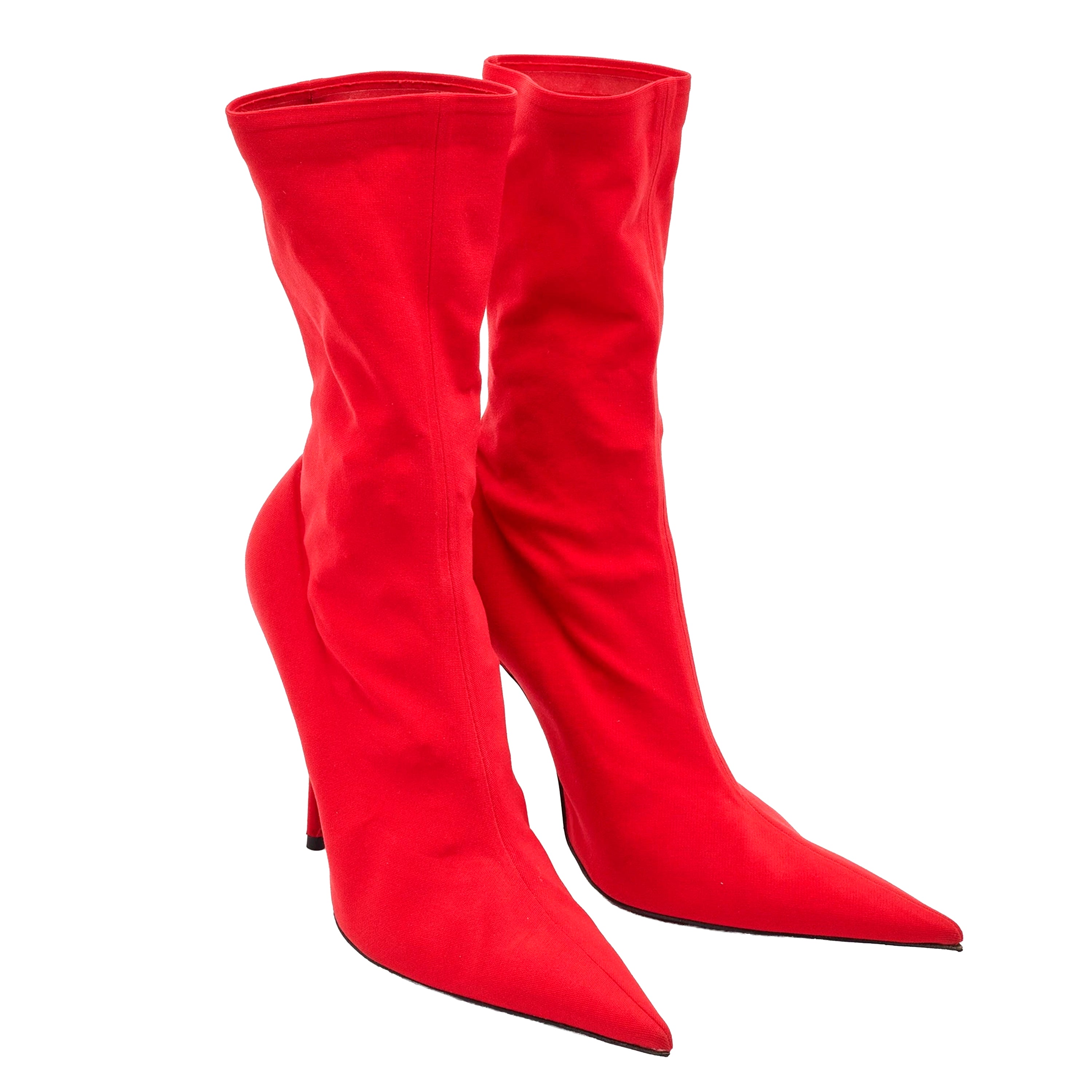 Balenciaga Red Stretch Fabric Knife Pointed Toe Sock Mid Calf Boots