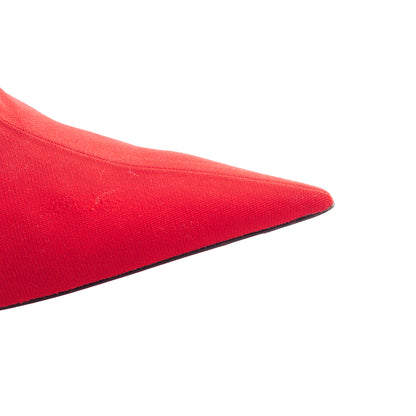 Balenciaga Red Stretch Fabric Knife Pointed Toe Sock Mid Calf Boots