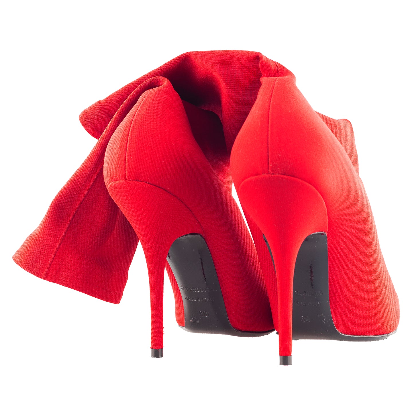 Balenciaga Red Stretch Fabric Knife Pointed Toe Sock Mid Calf Boots