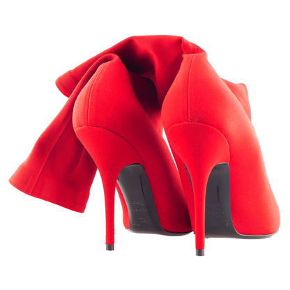 Balenciaga Red Stretch Fabric Knife Pointed Toe Sock Mid Calf Boots