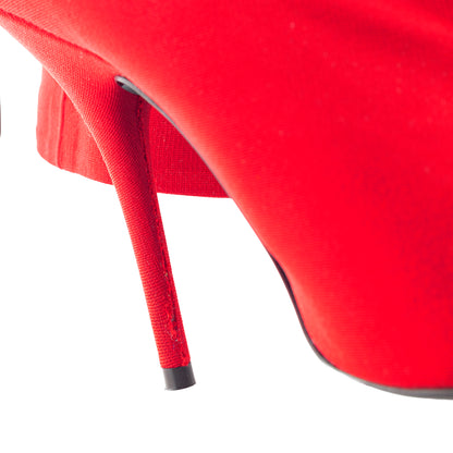 Balenciaga Red Stretch Fabric Knife Pointed Toe Sock Mid Calf Boots