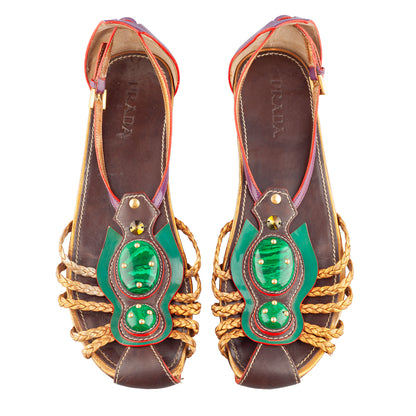 Prada Embellished Roman Sandals with Jewel Stones