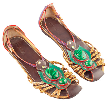 Prada Embellished Roman Sandals with Jewel Stones