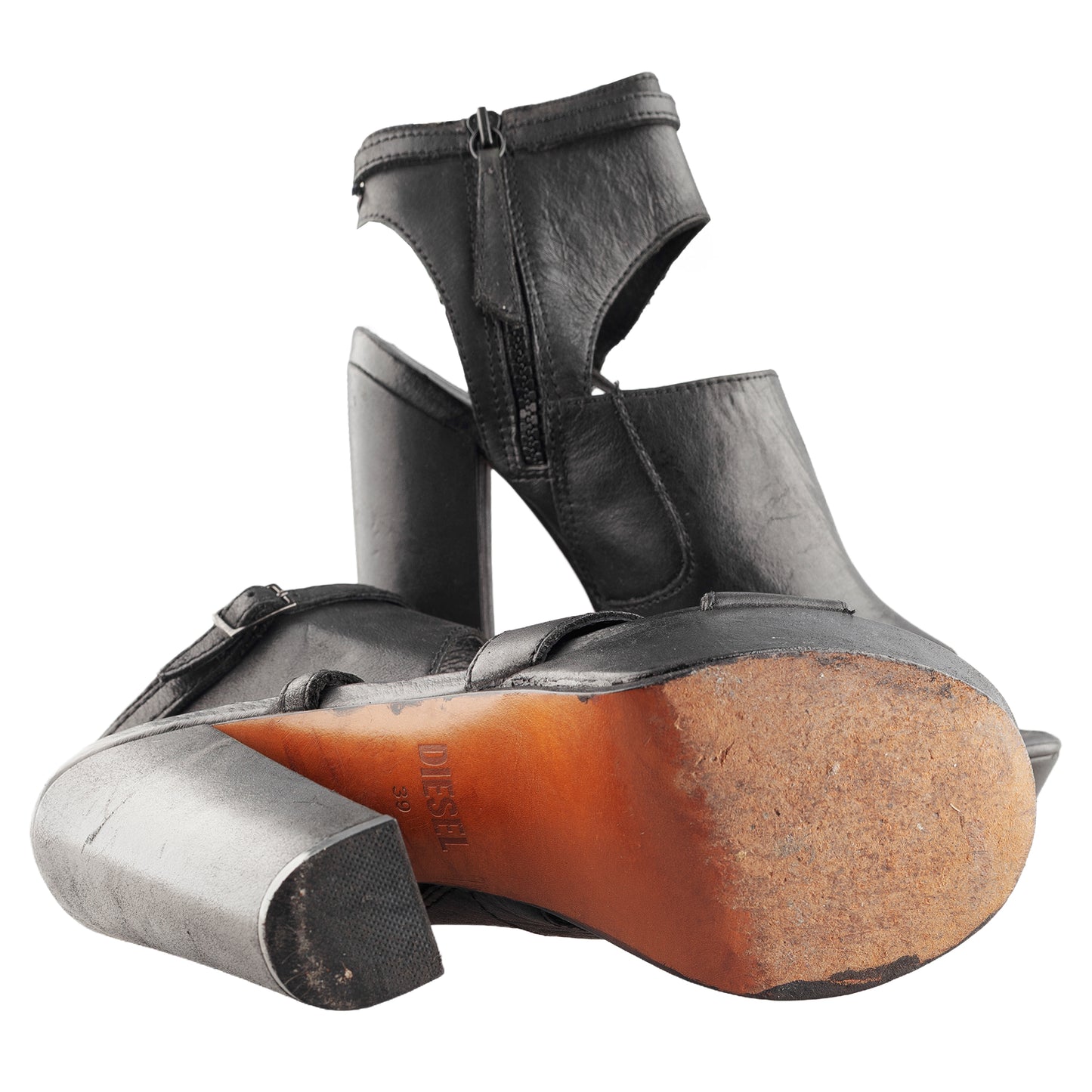 Diesel Chunky Heels Black Platform Open Toe