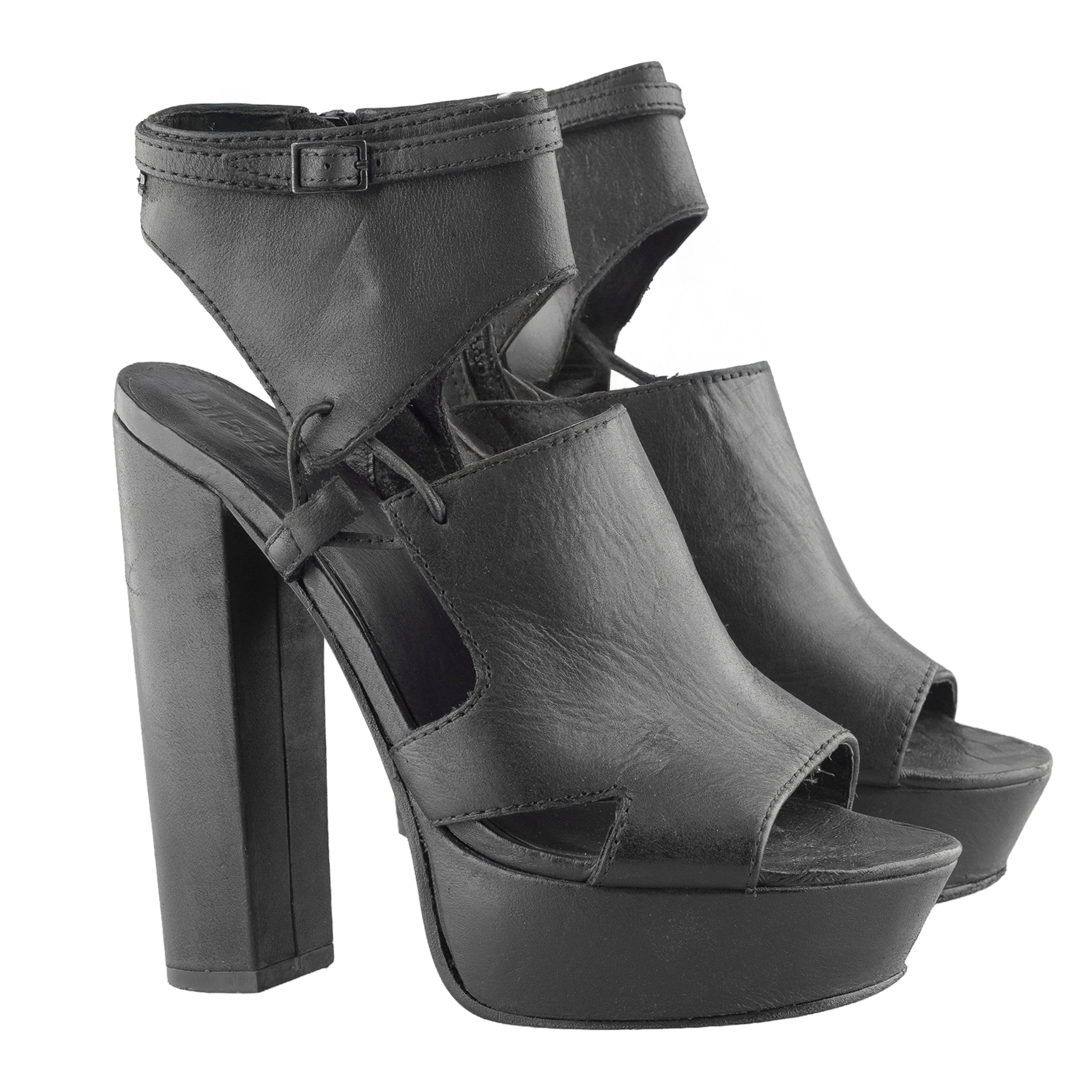 Diesel Chunky Heels Black Platform Open Toe
