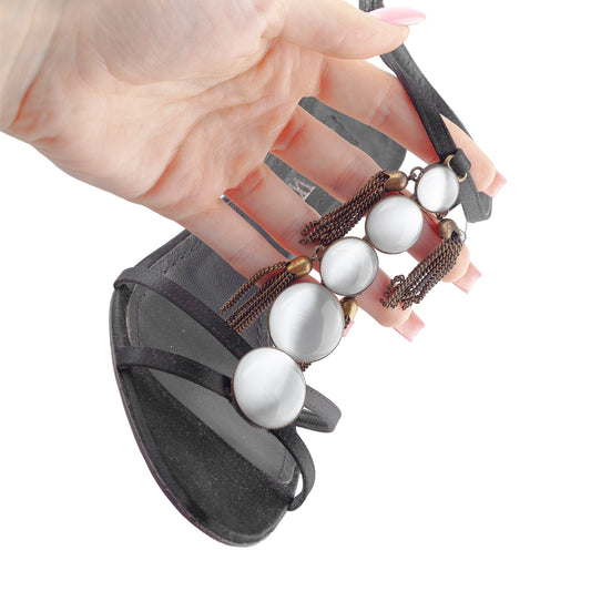 Loewe Black Sandals with Beaded Detailing