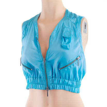 Plein Sud Blue Cargo Zip-Up Cropped Top