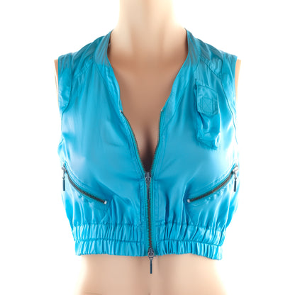 Plein Sud Blue Cargo Zip-Up Cropped Top