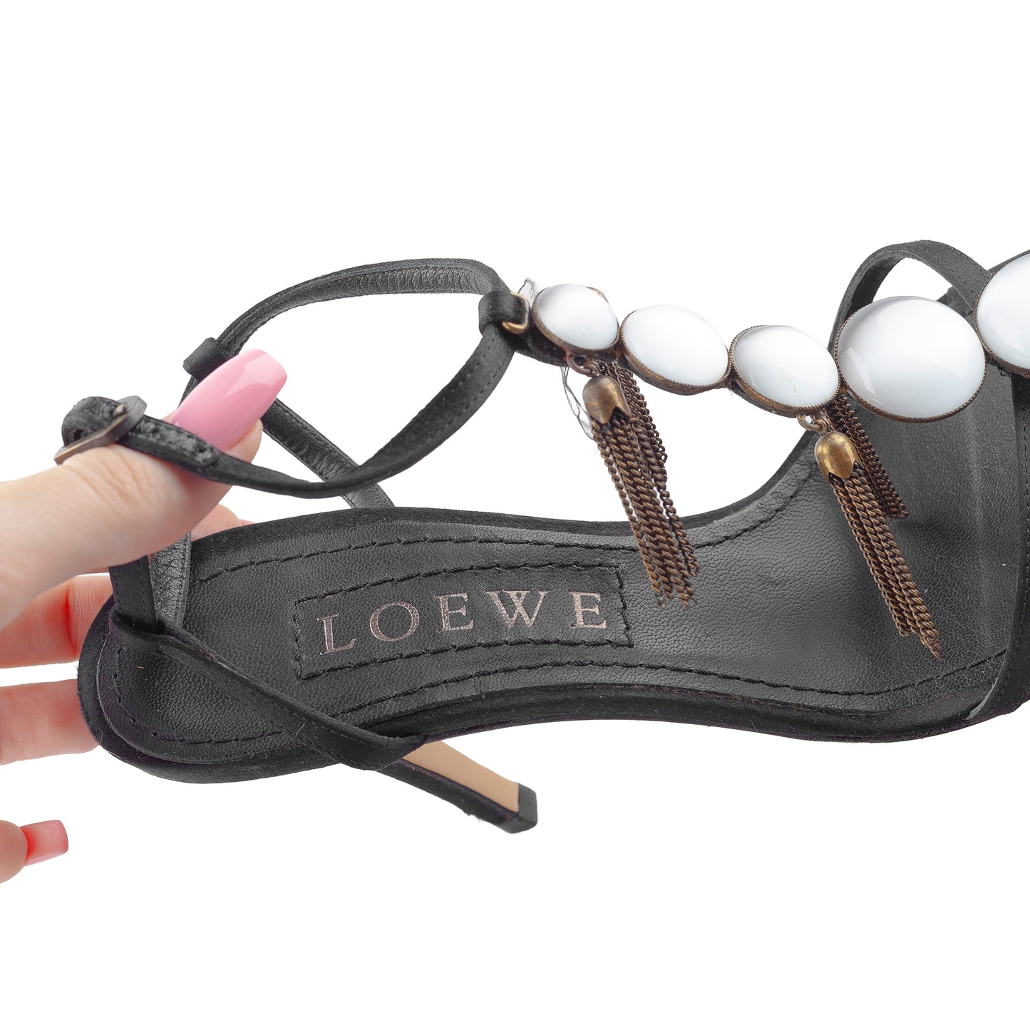Loewe Black Sandals with Beaded Detailing